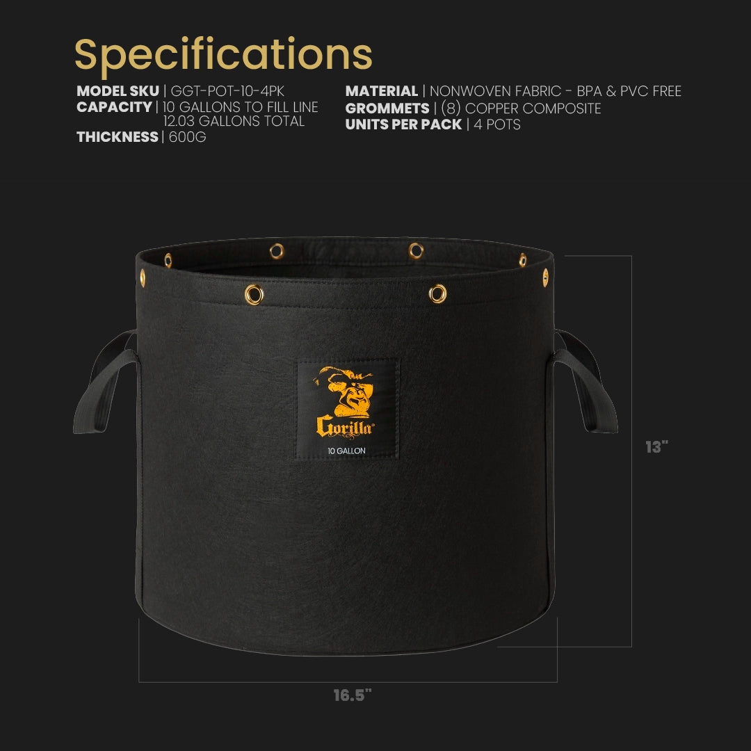 Gorilla 10 Gallon Grow Bags (4 Pack)