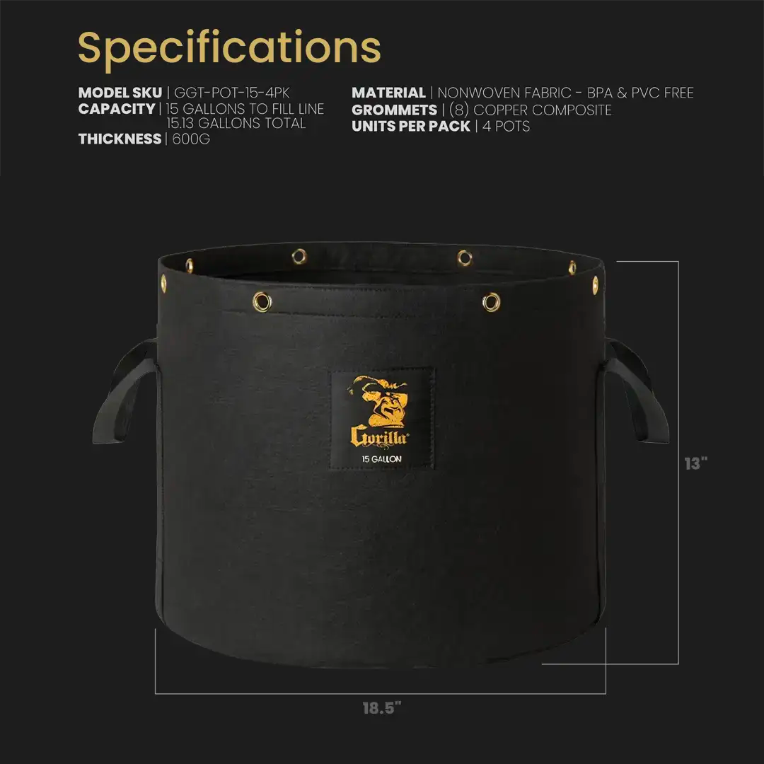 Gorilla 15 Gallon Grow Bags (4 Pack)