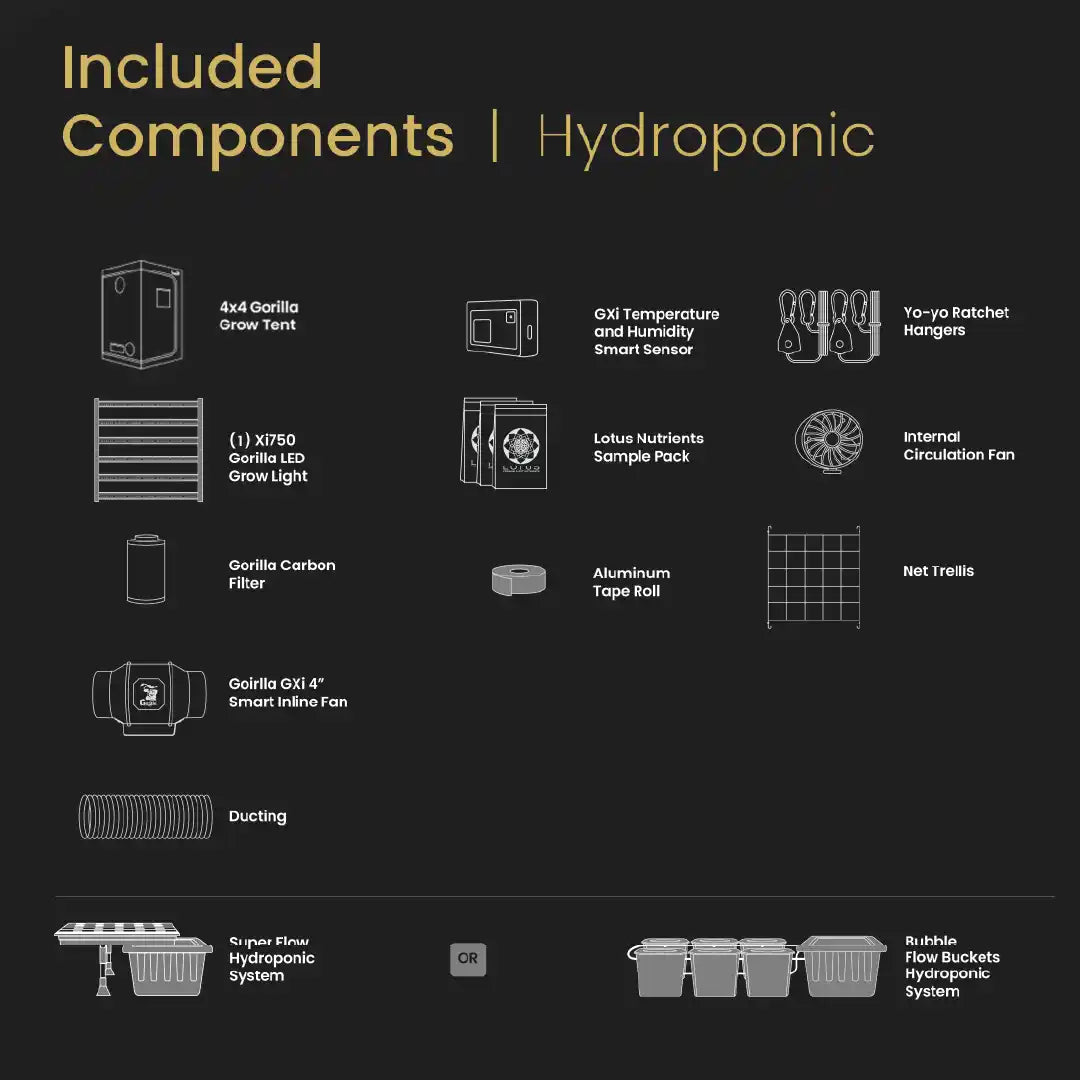 4x4 Grow Tent Kit Reg - Bubble Flow Buckets