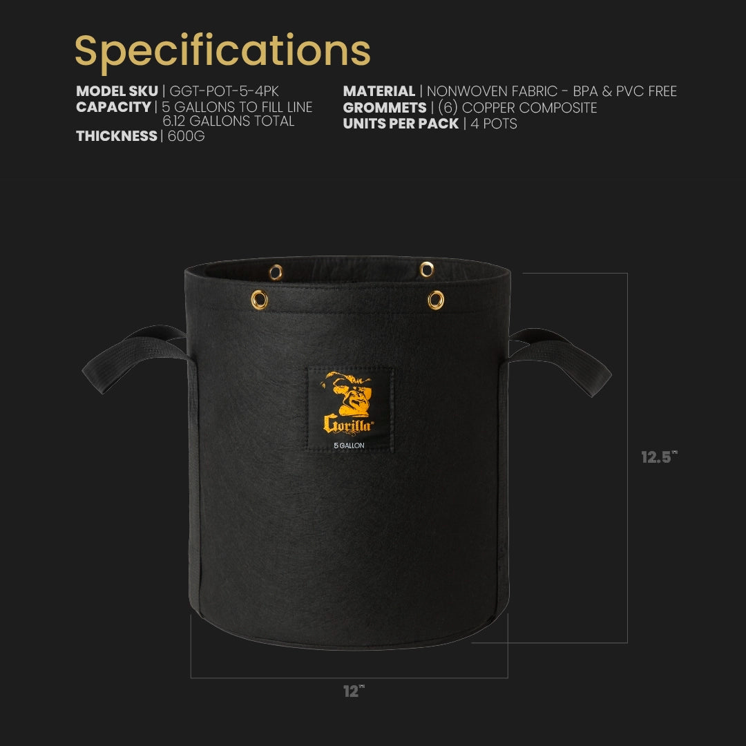 Gorilla 5 Gallon Grow Bag (4 Pack)